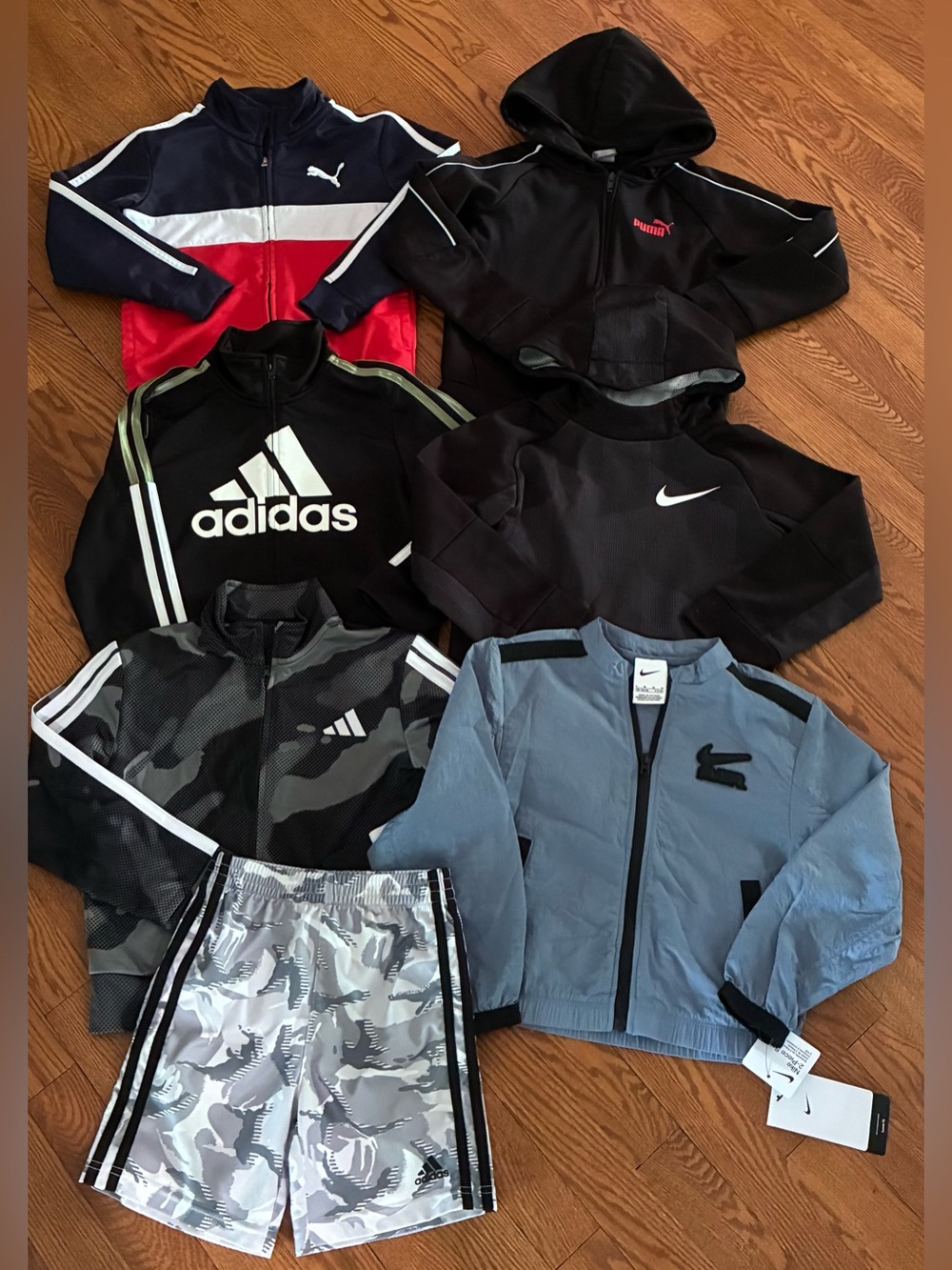 Boys NIKE/ADIDAS/PUMA Athletic Jackets…Shorts & Sweatshirts, sz 6….1 NWT
